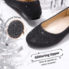 DREAM PAIRS Girls Mary Jane Ballerina Flat Shoes, Muy-Shine-Black Glitter - 3 Little Kid (Muy-Shine)