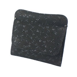 Indenya 1208-01-008 Purse, Coin Purse, G Deer Leather, Black Background x Black Lacquer, Dragonfly Pattern, black