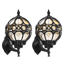 Zanritelit Black Soccer Ball Outdoor Wall Lights for Garden Doorway Patio Porch Garage Front Door, 2 Pack Sphere Outside Wall Lantern, Anti-Rust Waterproof Globe Exterior House Lighting Fixtures