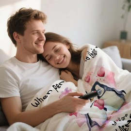 Unictop Gifts for Her Him, Wedding Anniversary Blanket Gift for Couple, Birthday Gifts for Boyfriend Girlfriend, Romantic I Love You Gift, Wedding Presents for Wife Husband, Penguin Blanket