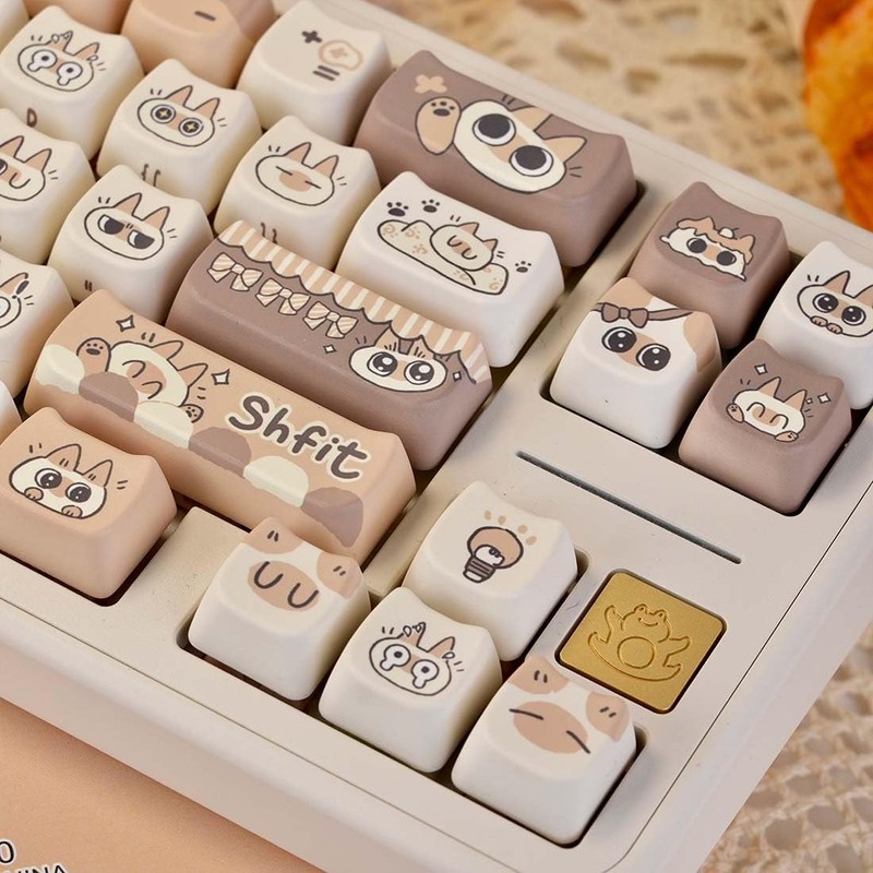 SWDPORT Cute Cat Keycaps Set, 132 Keys Thick PBT Mao