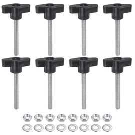 sourcing map 8pcs Tee Wing Knobs M6 x 50mm Metric 304 Stainless Steel Threaded Stud 36mm Z/T Head Plastic Handles Thumb Screws Hand Clamping Knob Grip Thumbscrew with Nuts Washers, Black