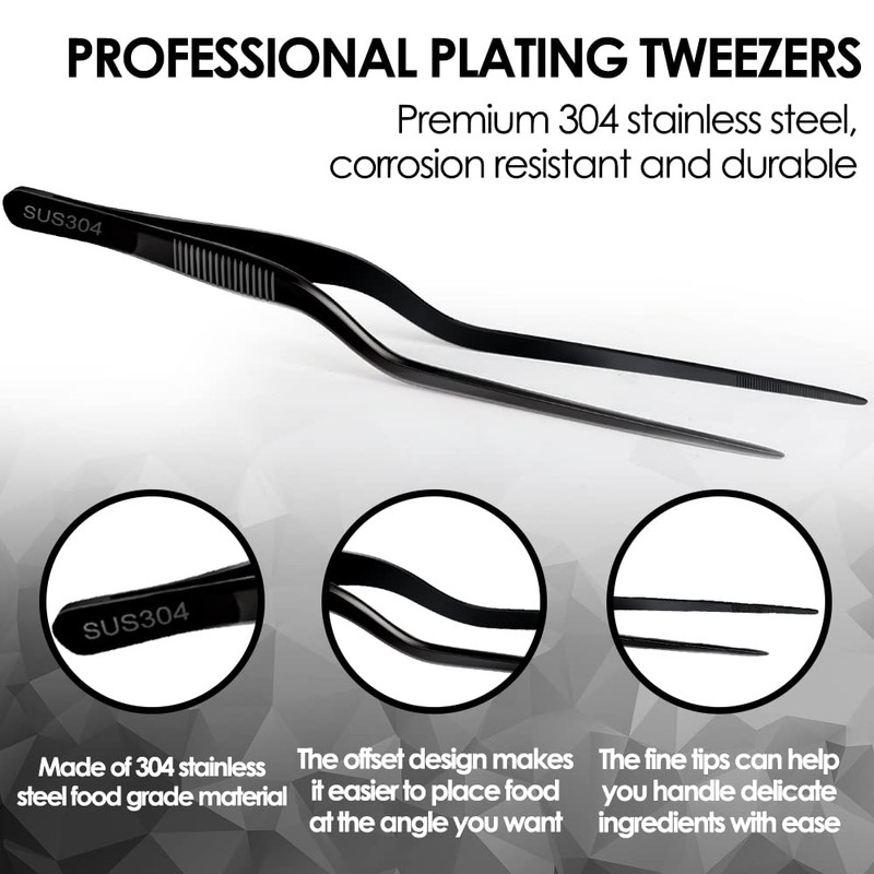 Gutsdoor 8 Inch Plating Tweezers Stainless Steel Precision Culinary Tweezers