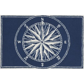 Liora Manne Frontporch Indoor / Outdoor Rug – Novelty Nautical & Lake House Designs, Comfortable & Durable, Easy Care & Maintenance, UV Stabilized, Compass Navy, 5' Round