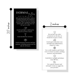 Dermal Filler Aftercare Card | 50 Pack | 2x3.5” inches Business Card Size | Dermal Filler Injections | Black & White Card Design