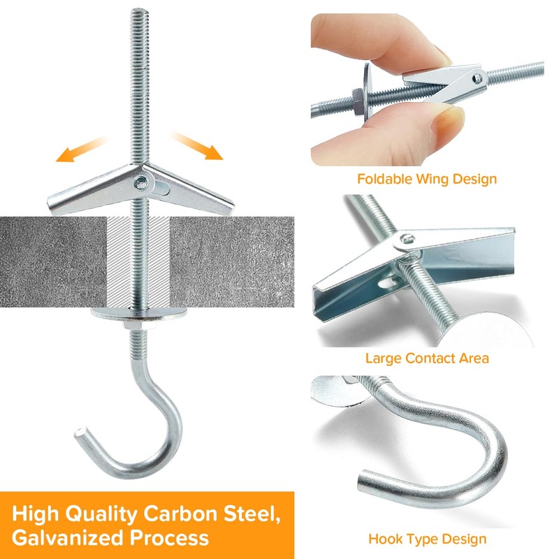 Lyeteung 10 Sets M4 Spring Folding Anchors Tilting Dowels Plasterboard