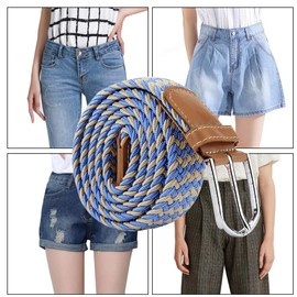 XJSGS Men Belts,Elastic Braided Stretch Belt, Elastic Belt for Mens, Men Women Multicolor Casual Belts (Beige&Blue)