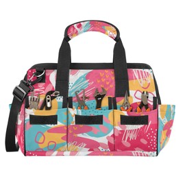 Pink Turquoist Abstract Tool Bags 14.8 Inch Wide Mouth Tool Tote Bag with Handle and Adjustable Shoulder Strap Heavy Duty Tool Bag for Plumbers Electricians Handymen