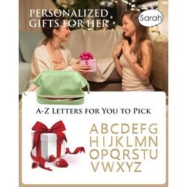 Vogewood Gifts for Co Workers Female, Initial Large Makeup Bag, Bride To Be Gifts, Double Layer Cosmetic Bag, Waterproof PU Travel Toiletry Bag for Bachelorette Party Women Wedding Bridal, Bride Gifts