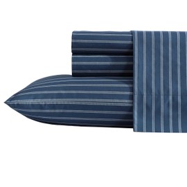 Nautica - Queen Sheets, Premium Cotton Percale Bedding Set, Striped Home Decor, Oeko-Tex Certified (Richmond Stripe Blue, Queen)