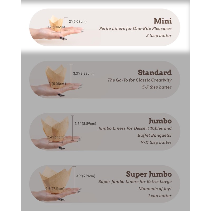 Bake Choice 200Pcs Mini Tulip Muffin Cases for Baking,Natural Parchment