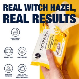 Dickinson's Original Witch Hazel Refreshingly Clean Cleansing Cloths with Aloe | 100% Natural Distilled Witch Hazel | Cleanses & Refreshes Skin | Extra-Large Cloths | Pack of 1 | 25 Cloths per Pack