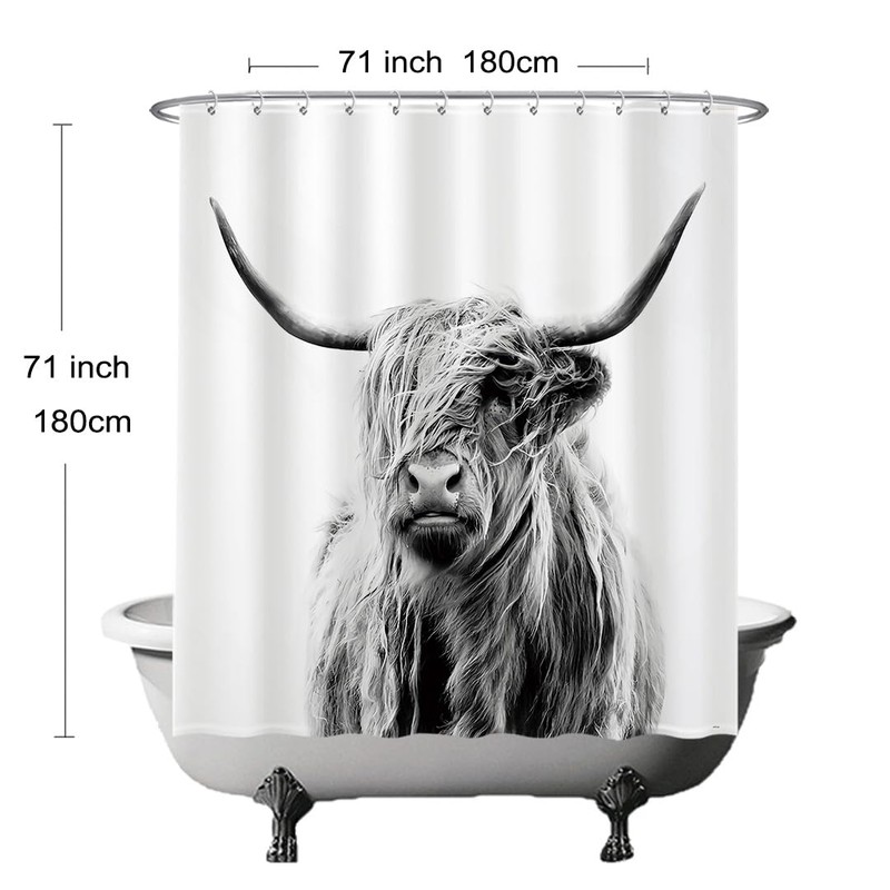 Ulticool Shower Curtain - Scottish Highlander Black White - 180