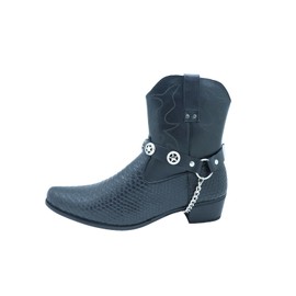 TrendyFashionJewelry Men Biker Jewelry Boots Black Faux Leather Pair Straps Silver Metal Chains Texas Star Charms