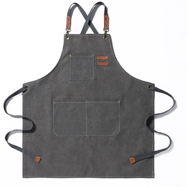 SGHE Cotton Canvas Apron for Men Women with Pockets, Cross Back Apron for Kitchen Cooking Baking Chef Artist Painting Work Aprons for wood worker, Garden, Restaurant, Bartender, Barista