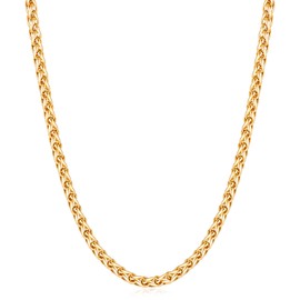 Fiusem Gold Plated Wheat Chain Necklace for Men, 3mm Gold Stainless Steel Necklace Chains for Men and Women 16 Inch