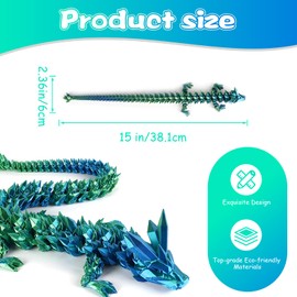 LEWELLRY 3D Printed Dragon Toys, 3D Printed Fidget Toys, Dragon Fidget Toy, Articulated Dragon, Home Office Decor Executive Desk Toys (Blue-Red-Green)