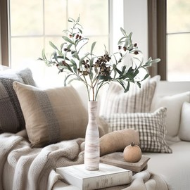 ALMA Jarrón de cerámica blanca de 13 pulgadas de alto para centro de mesa, florero pequeño para rosas, jarrón de tazón delgado para decoración del hogar, sala de estar, baño bohemio, habitación