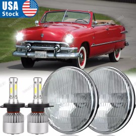 Unbranded Pair For Ford Deluxe 1939-1951 7" Inch Round LED Headlights Lamp Housing New