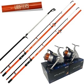 Lidsters 2 Fishing Beachcaster Sea Beach Pier Fishing Rod 12ft 2pc Orange LFS PLUS 2 ATLANTIC ORANGE REELS