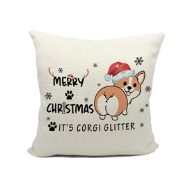 Mancheng-zi Corgi Christmas Pillow Covers 18x18,Corgi Christmas Decorations,Corgi Pillow,Corgi Decor,Merry Christmas It's Corgi Glitter Decorative Throw Pillow Covers,Corgi Gifts