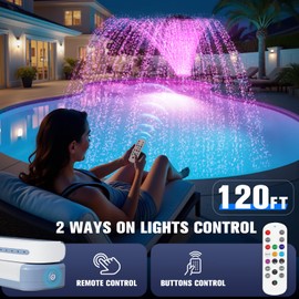 Upgraded Pool Fountain with Remote - 2025 Adjustable Waterfall Pool Sprinkler Fountains with Lights, Rechargeable Spray Water Fountains for Above Ground and Inground Pool for Cooling, White
