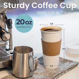 Fit Meal Prep 100 Pack 20 oz Disposable Coffee Cups with Lids and Sleeves, Premium Large To Go Coffee Cups with Lids, Durable Thickened Hot White Paper Cup for Cold/Hot Beverage Chocolate Cocoa Tea