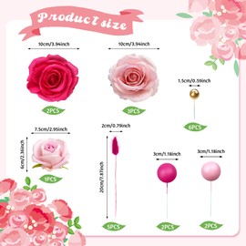 Decoración para tarta de niña de color rosa intenso, decoración para tarta de flores bohemias para boda, cumpleaños, baby shower, niña, suministros de decoración para tartas (diseño D)