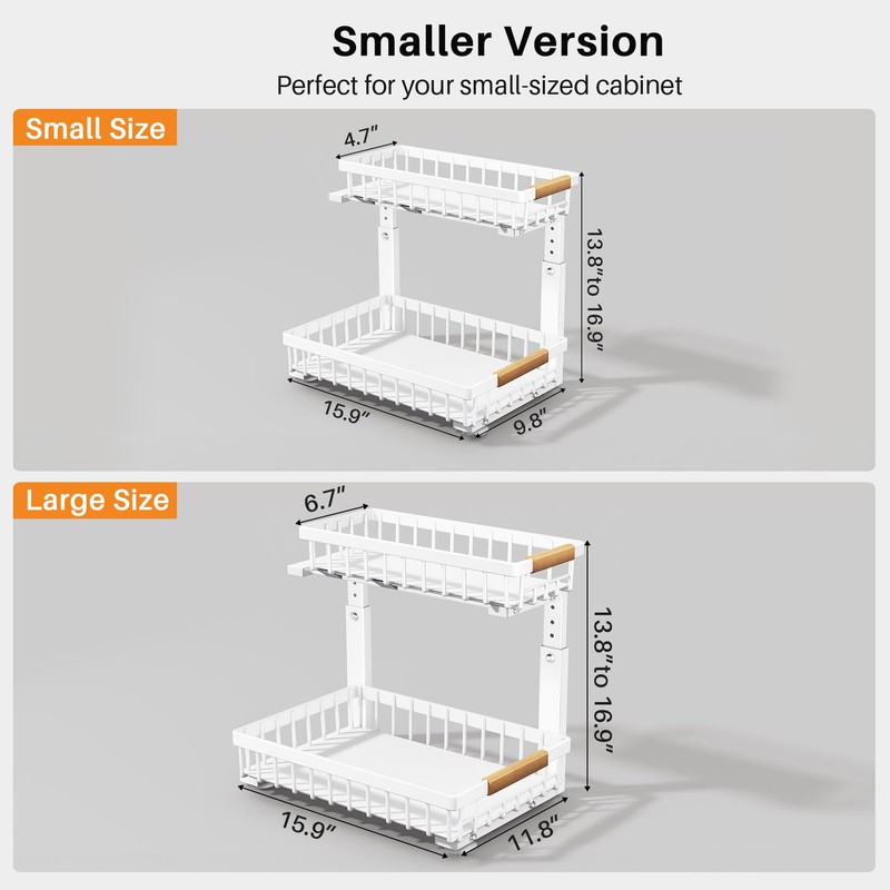 PXRACK Under Sink Organizer, Adjustable Height, 2 Tier Pull Out