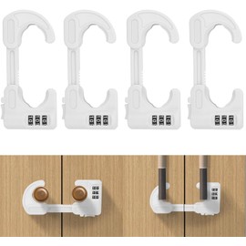 4 Pack U-Shaped Cabinet Locks with Combination Baby Proofing Cabinet Lock Child Proof Sliding Cabinet Door Locks Adjustable Drawers Cupboard Locks Baby Safety Cabinet Latches for Knob Handle (White)