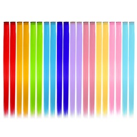 Pack of 20 Coloured Hair Extensions, 22 Inch Colourful Hair Strands, Children's Party Highlights, Synthetic Hair for Braiding for Women, Girls, Party, Festival, Cosplay (10 Colours)