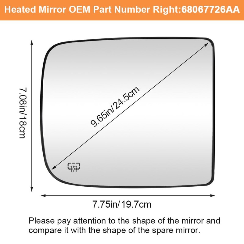 Senzeal Passenger Side Tow Mirror Glass Heated Tow Mirror Replacement