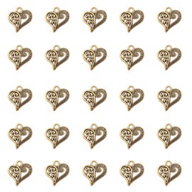 Ruwado 50 Pcs Heart Charms for Jewelry Making Metal Vintage Cute Small 0.56 x 0.54 Inch Pendants for Women DIY Necklace Bracelets Keychain Earring Birthday Thanksgiving Decoration (Antique Gold)