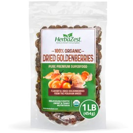 HerbaZest Goldenberries Dried Organic - Healthful & Delicious - Vegan & USDA Certified - 16oz (454g) - Perfect for Snacks, Baked goods, Yogurt, Cereal & Smoothies