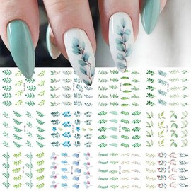 12 Sheets Leaf Nail Art Stickers Decals Summer Nail Decals Green Leaves Water Transfer Nail Art Supplies Cute Design Nail Accessories Sliders Nail Decor for Women DIY Manicure Decorations