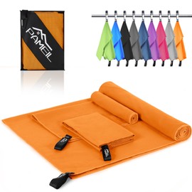 Pameil Microfibre Towel Set of 3 (160 x 80 cm Large Bath Towel + 2 Pieces 80 x 40 cm Small Towel), Travel Towel Quick-Drying Microfibre Towels for Fitness Sauna
