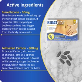 Bloateze Stomach Bloating, Cramping & Trapped Wind Relief for Adults | Begins to Work in 15 Minutes | with Active Carbon (20 Tablets)