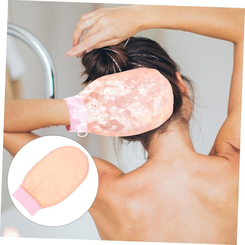 Guantes Exfoliantes de Baño de Seda Imitada Rosa para el