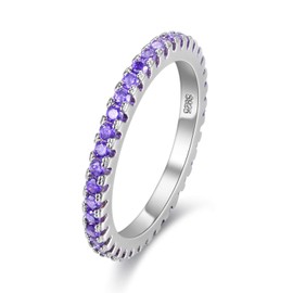 Uloveido Platinum Plated Cubic Zirconia CZ Stackable Ring Anniversary Eternity Bands for Women Gifts Idea for Women Y115 (Purple, Size 9)