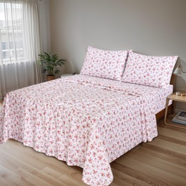 RUVANTI 100% Cotton California King Sheet Sets, 4 Pieces, Soft & Breathable Percale Weave Bedding, Deep Pocket 16", Hotel Standard, Crisp Cool Feel & Durable, Perfect Floral Sheets, Bouquet