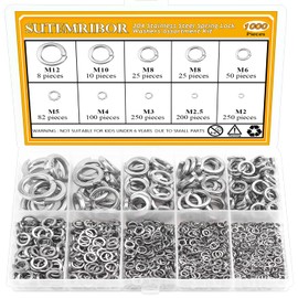 Sutemribor 1000 Pieces 9 Sizes 304 Stainless Steel Lock Washers, Split Lock Washers for Screws Bolts, Spring Lock Washers, Lock Metal Washers (M2 M2.5 M3 M4 M5 M6 M8 M10 M12)