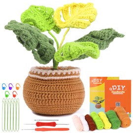 ENCHOL Beginner Crochet Kit, Complete Crochet Kits for Starters Adults - Turtleback Leaf Potted, Crochet Potted Plant DIY Crochet Kits with Step-by-Step Video Tutorials