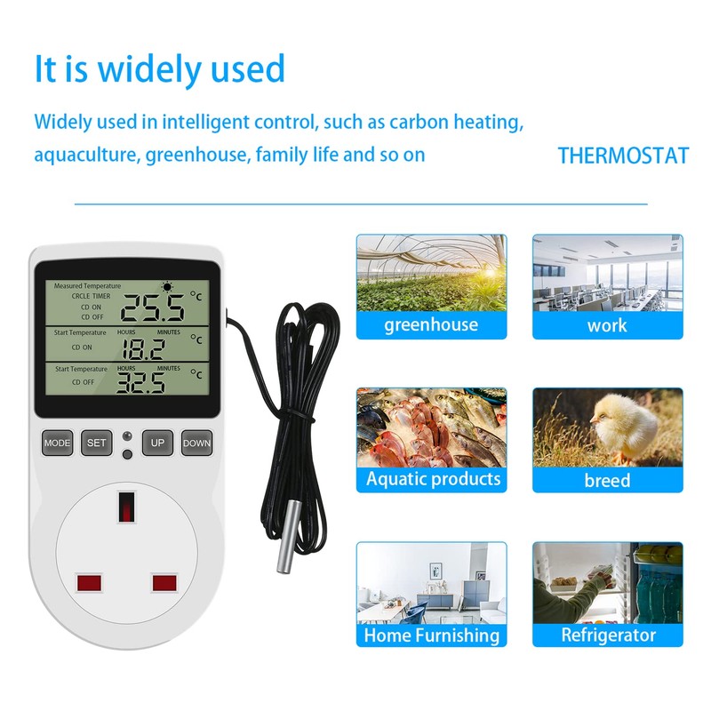 Digital Thermostat Temperature Controller, Socket Outlet 230V LCD Screen Temperature