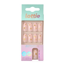 Lottie London Stay Press'd Press on Nail Set in Starry Night, Nude & Gold Foil Stars, 30 False Nails