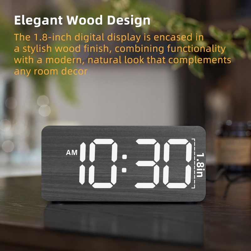 Wooden Digital Alarm Clocks for Bedrooms: Dimmable Dual Alarm Clock