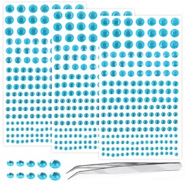 Self Adhesive Face Gems and Pearls for Makeup, Festival Jewels, Hair Gems Pearls, 3/4/5/6/8 mm Round Rhinestone Stickers for Face, Eye, Makeup, Body, Crafts 591Pcs (19_Aqua Blue)