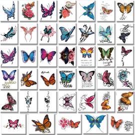 40 Pcs Small Butterfly Temporary Tattoos Stickers, individual Colored Mixed Style Butterfly Tattoo for Women Girls Kids Adult Body Art Decoration Gifts 730