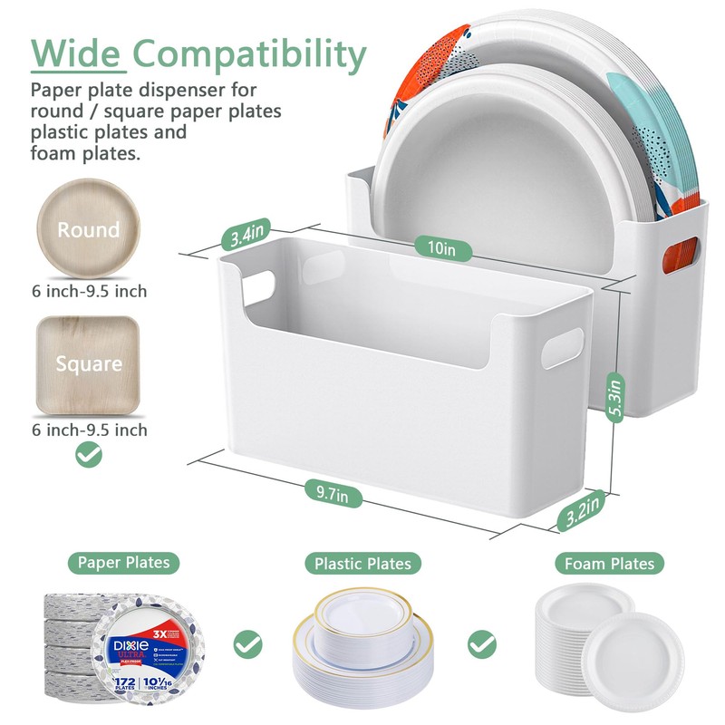 TOWARDFUN 2Pcs Paper Plate Dispenser for 6-9.5 Inch Disposable Plates,