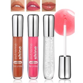 Clear Glitter Lip Gloss Lip Plumper-3Pcs Hydrating Lip Glow Oil Plumping Lip Oil Gloss, Orange Cherry Moisturizing Tinted Jelly Lip Gloss,Shimmer Lipgloss Lip Glaze Lip Care for Women-Set 2