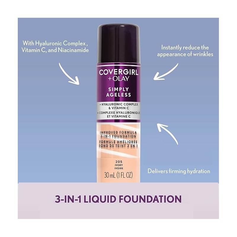 Covergirl Simply Ageless 3-in-1 Liquid Foundation, Soft Sable, 1 Count